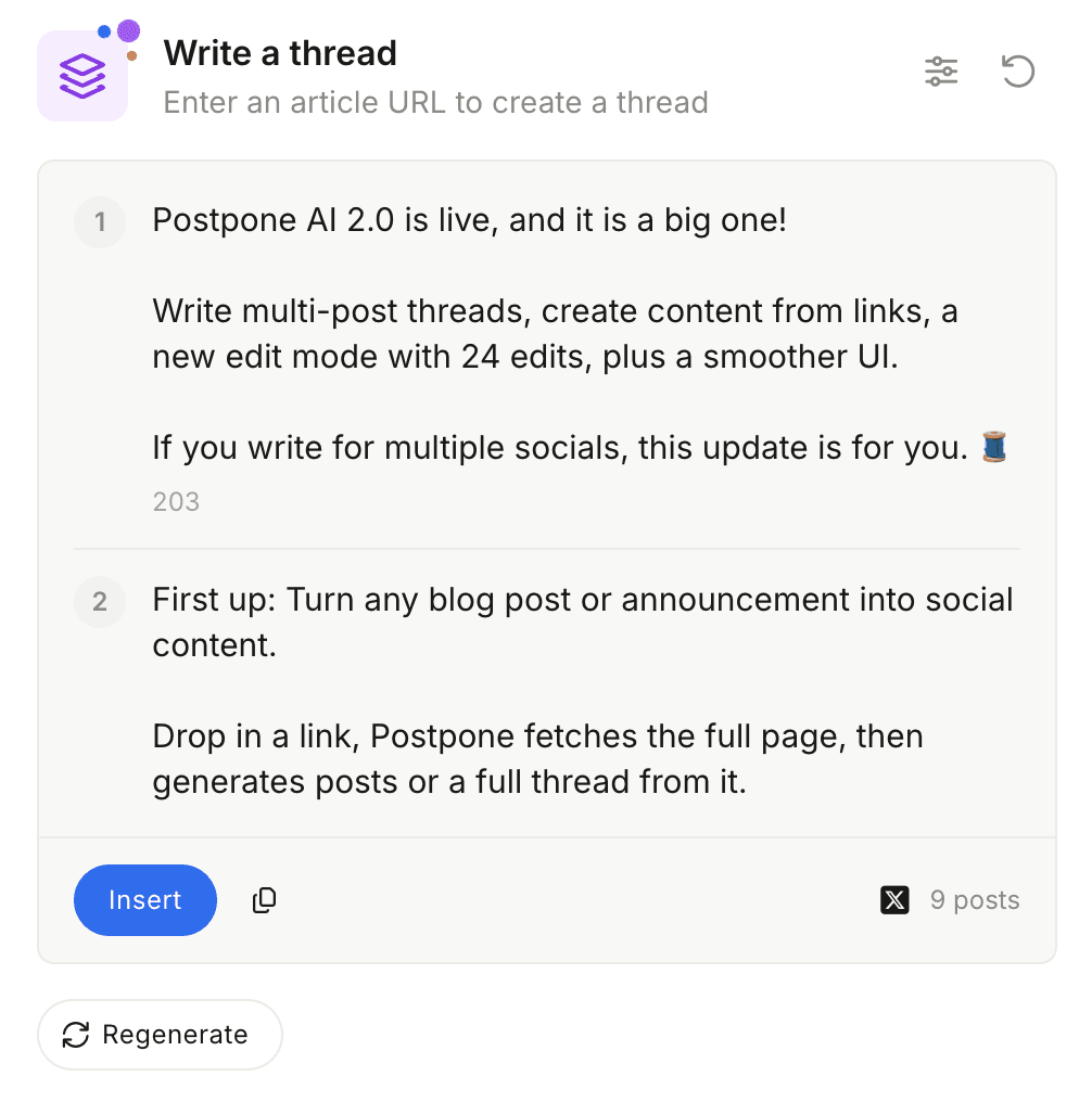 AI Assistant creating a post in Postpone