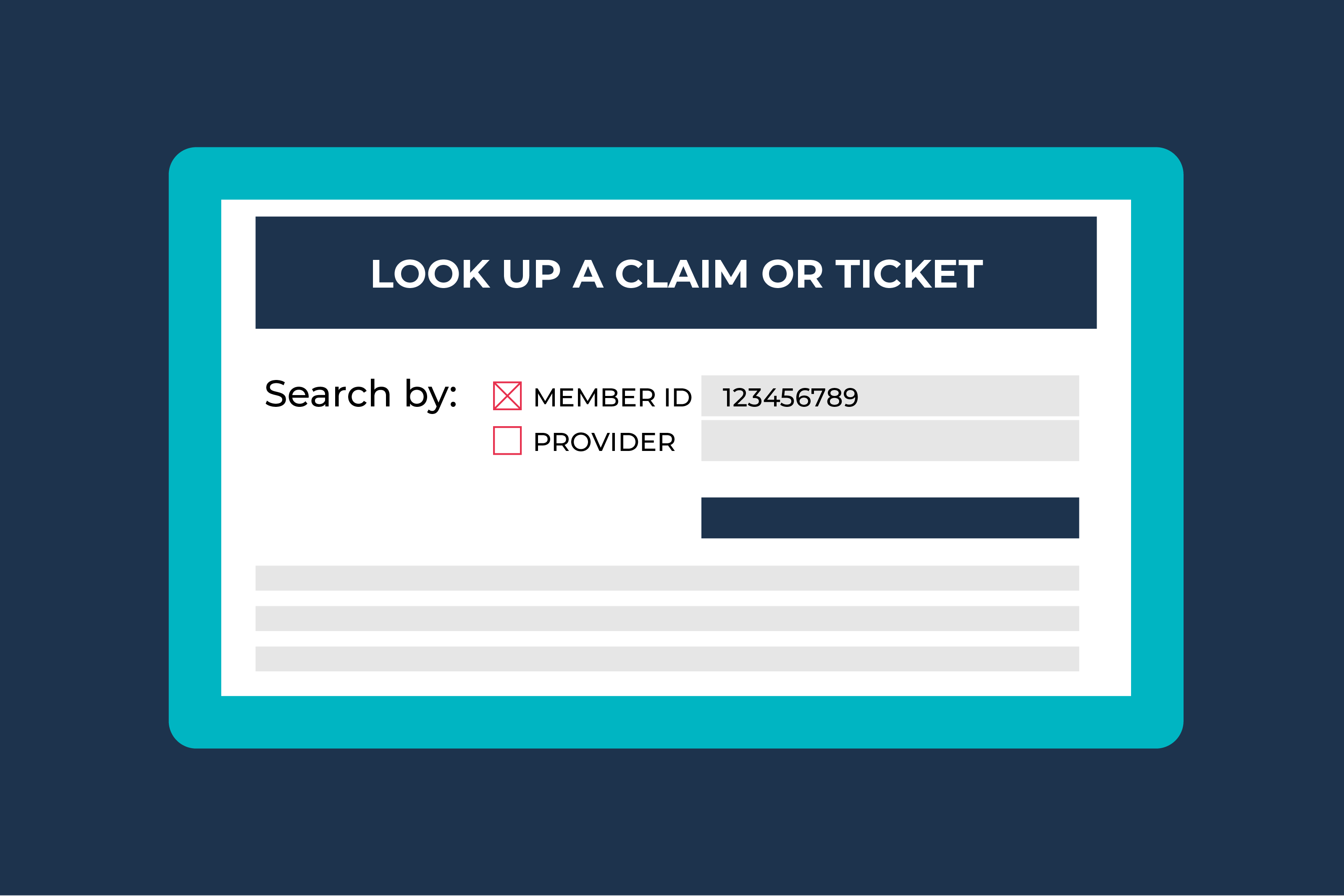 UI showing claim look-up search by ID