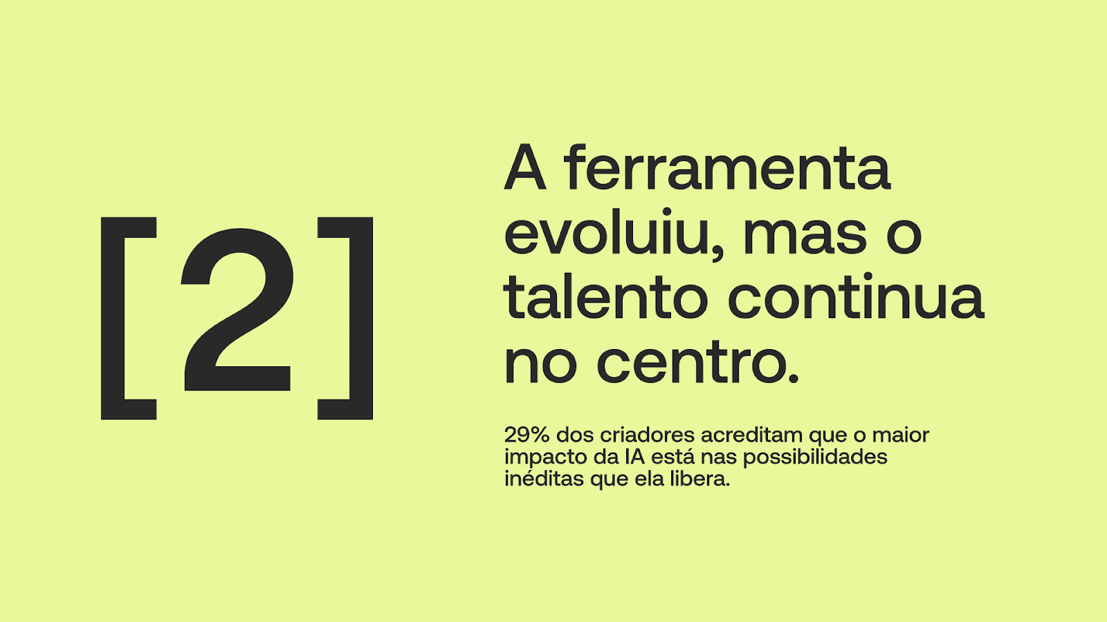 29% dos criadores acreditam que o maior impacto da IA está nas possibilidades inédias que ela libera.