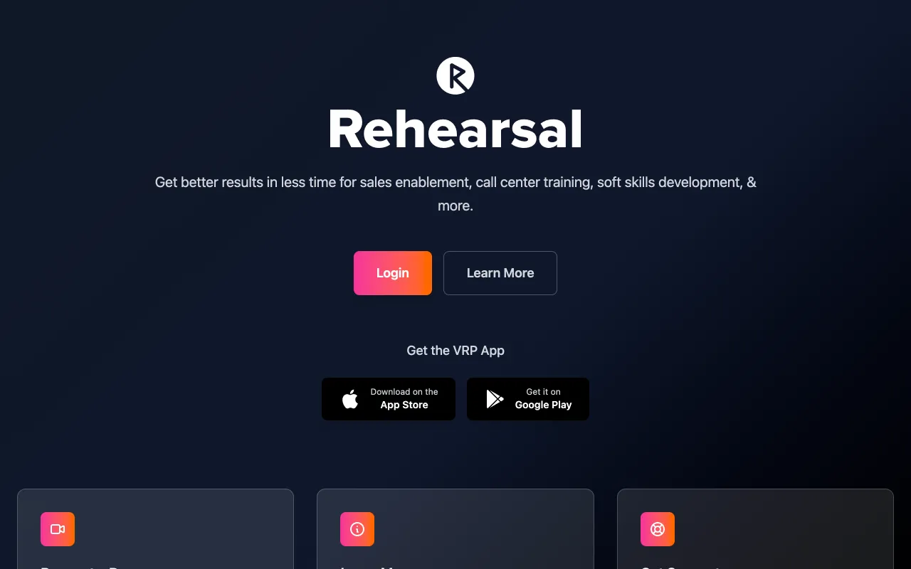 Rehearsal homepage, video-based roleplay and coaching by ELB Learning