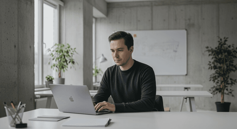 A person working on a laptop.