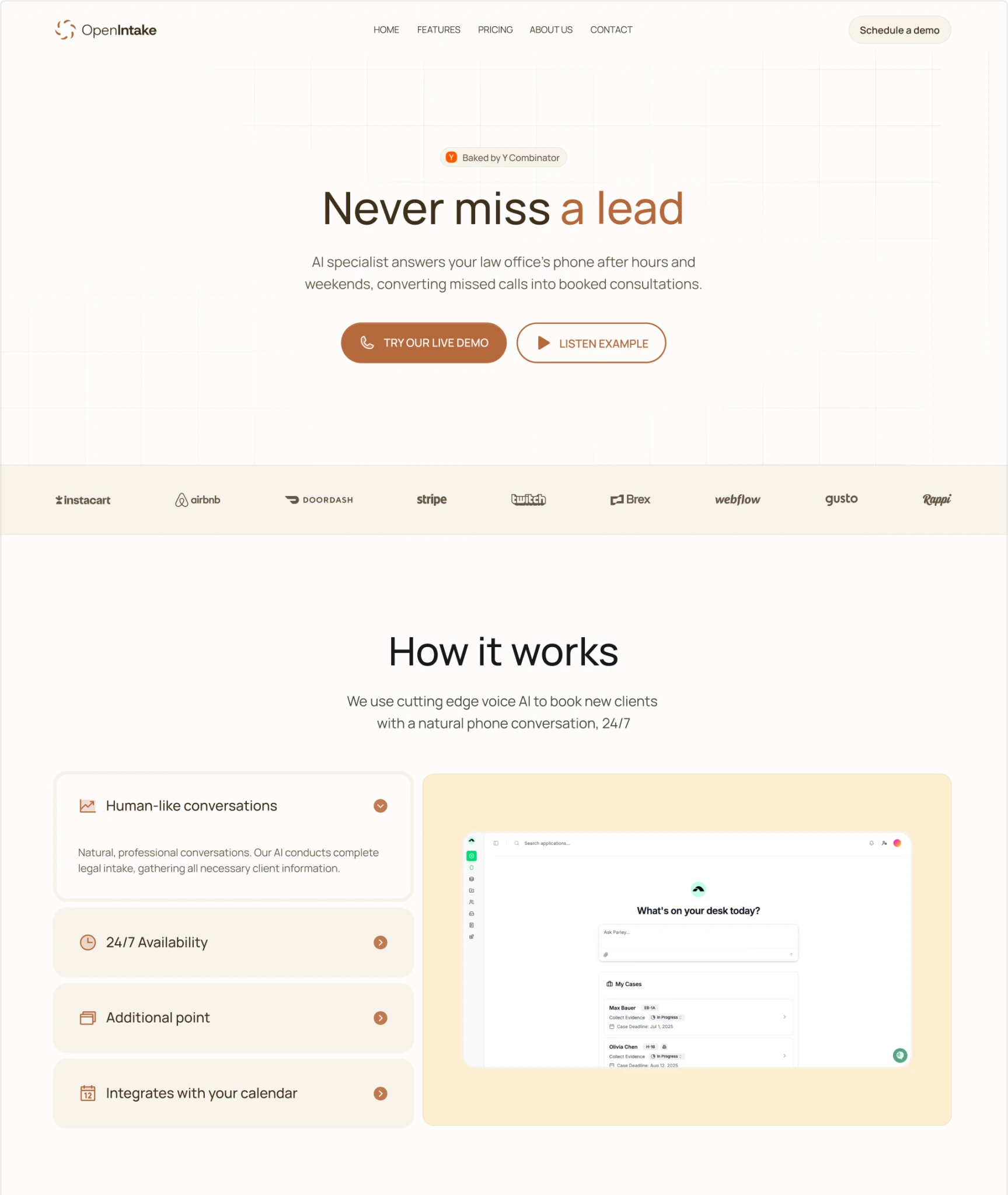 Open Intake homepage close look
