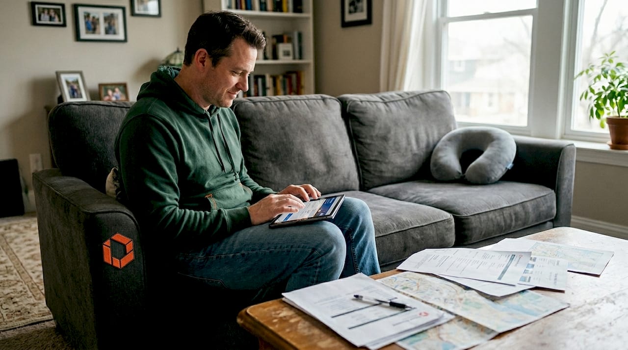 Person searching hotels on Booking.com tablet app