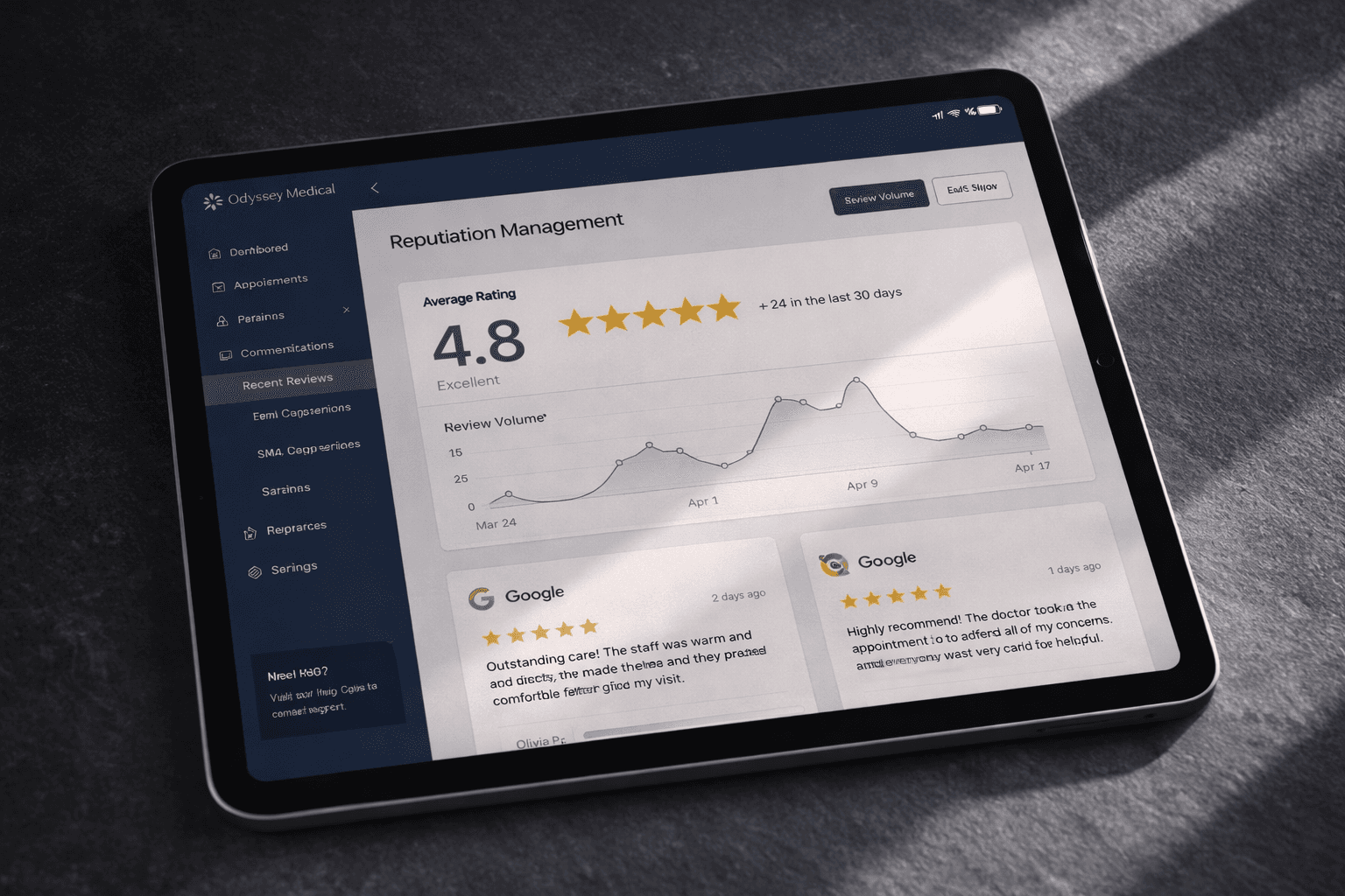 Online review management dashboard for a medical practice by Studio Odyssey Los Angeles