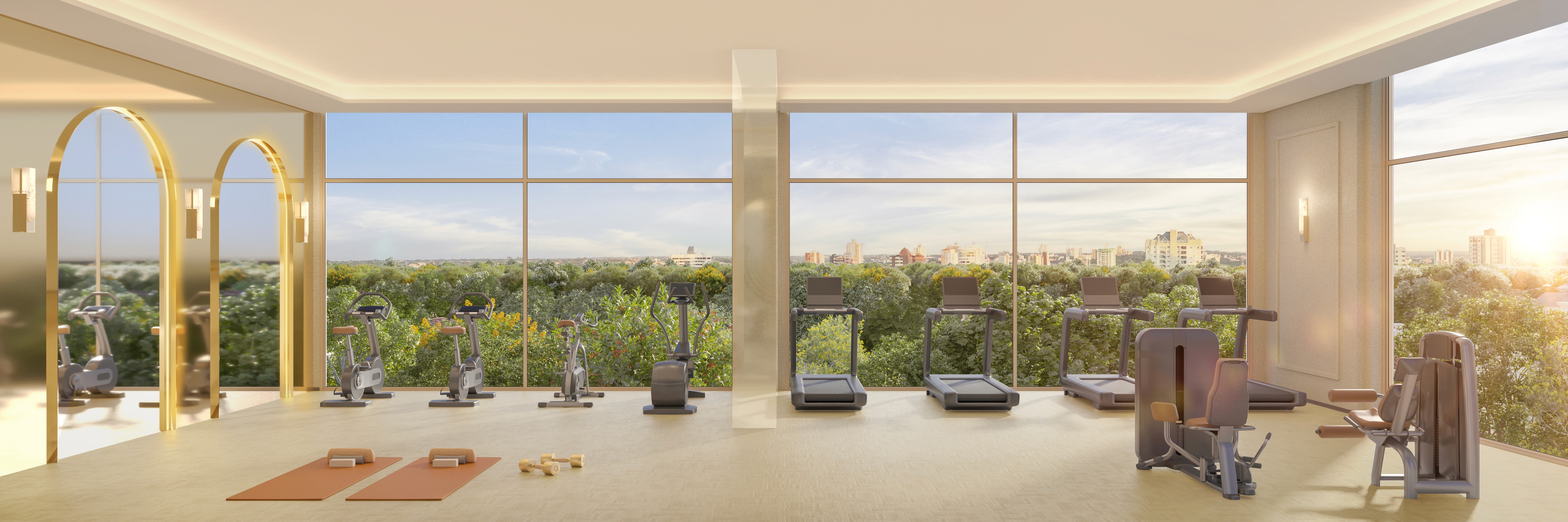 Curved modern skyscraper against a clear blue sky.