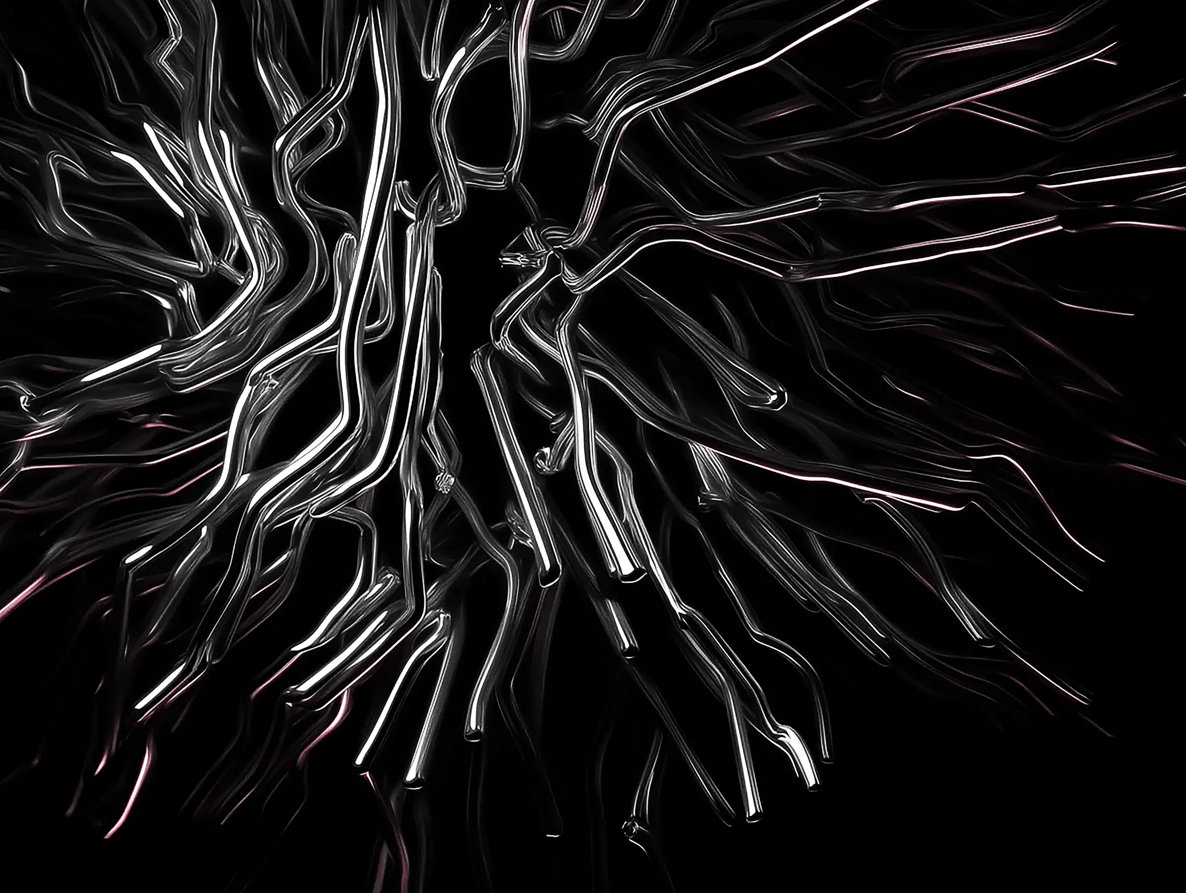 A figure in the darkness of an abstract painting