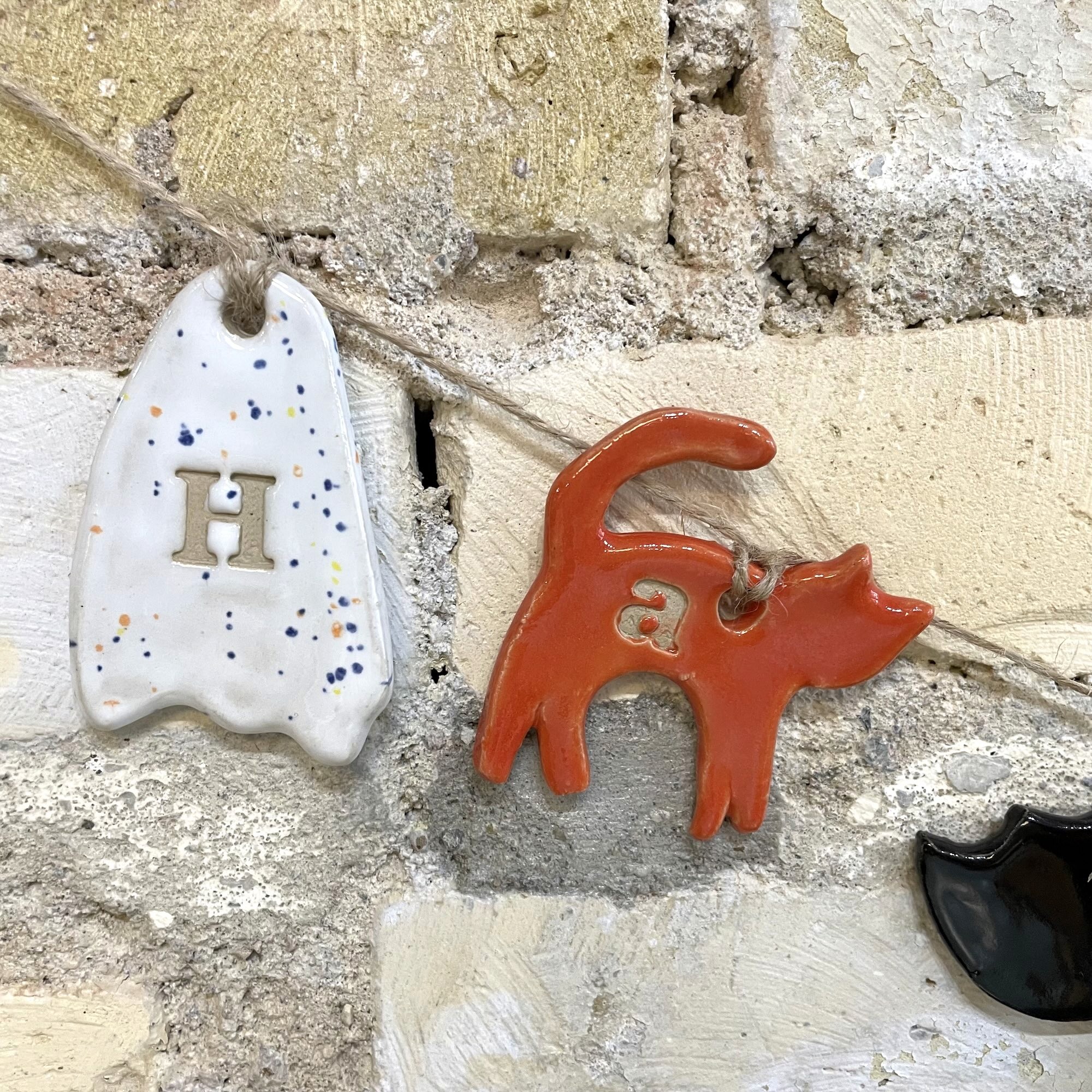 halloween ceramic pendant - ghost and cat