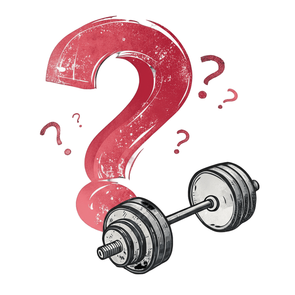 blue question with a dumbbell icon