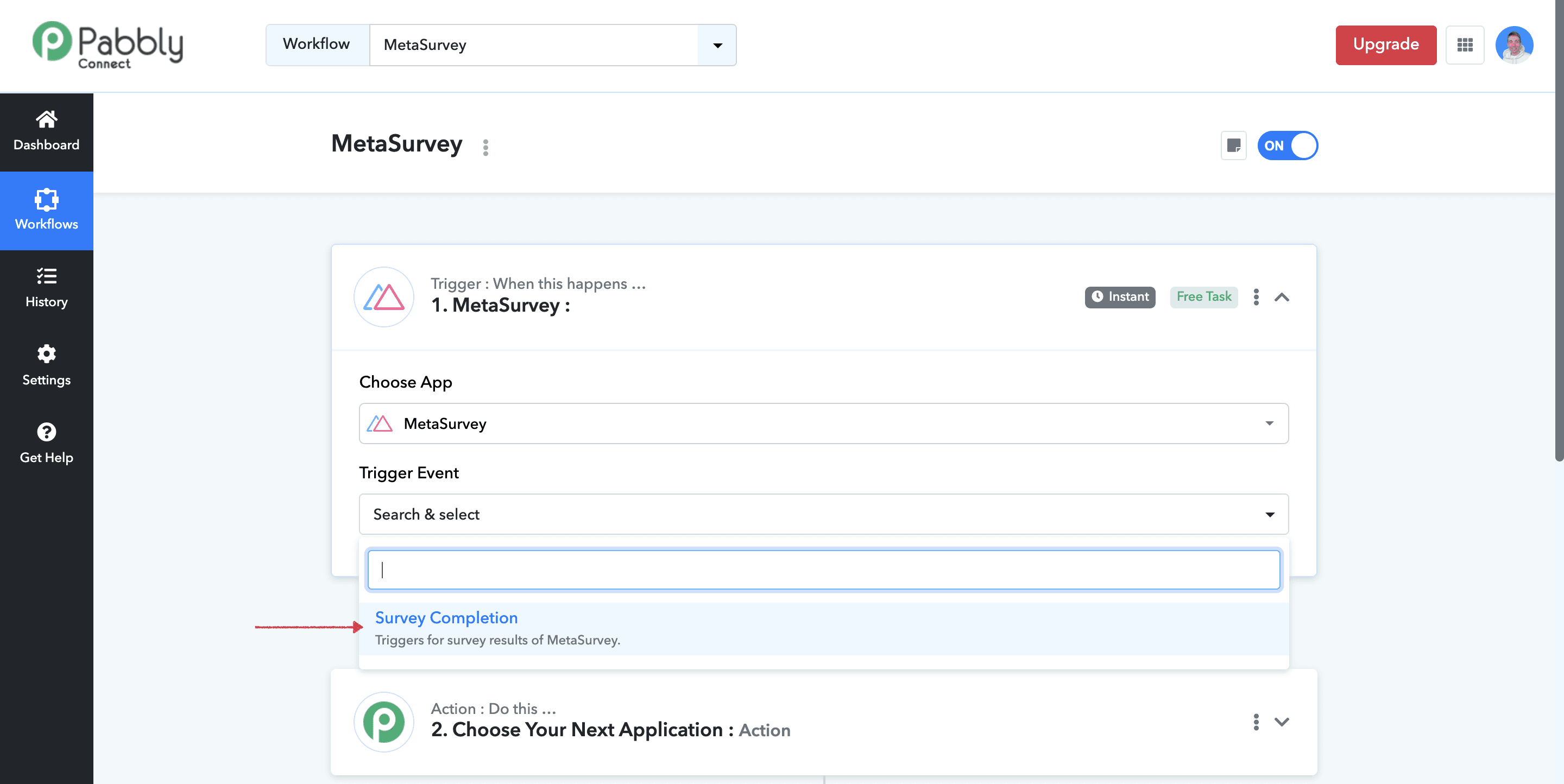 Select Survey Completion event