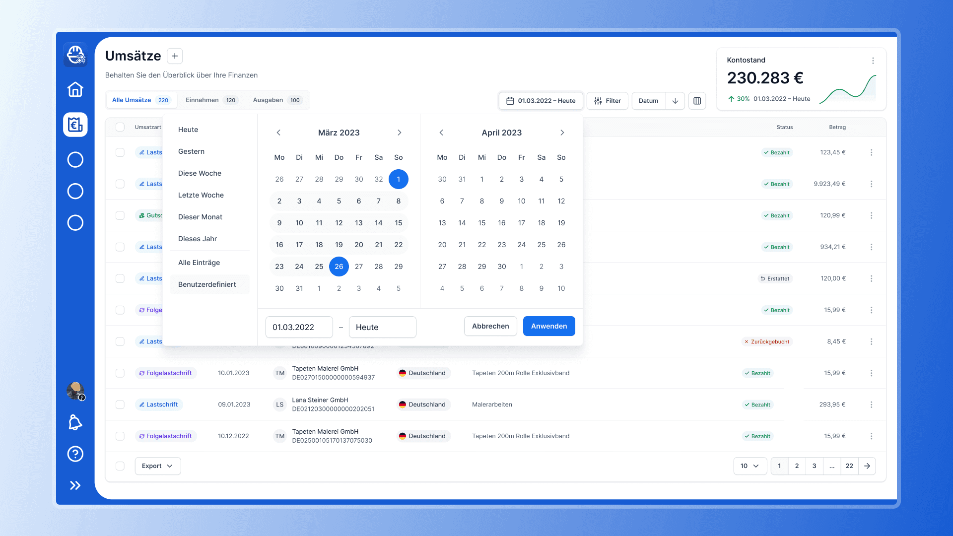 Pick a date range to filter your revenue