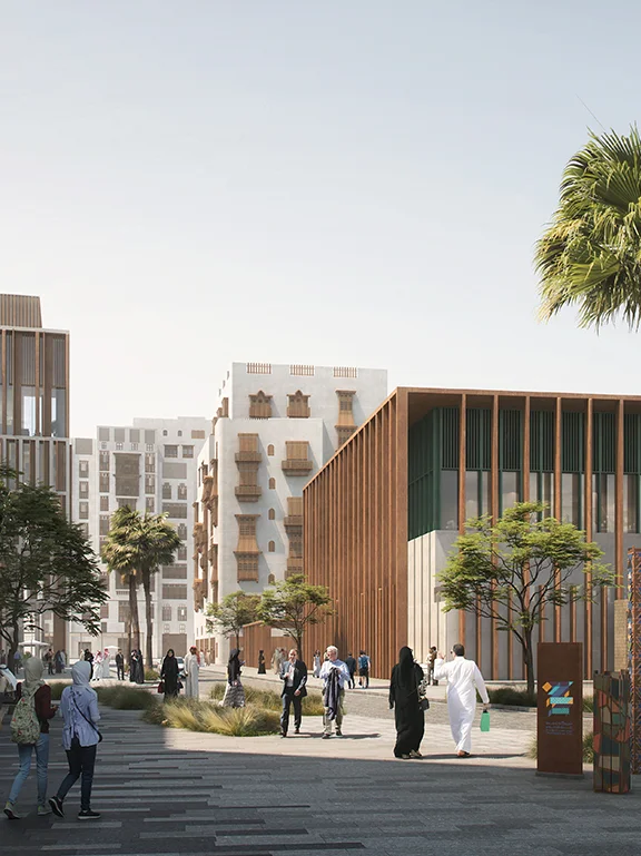 Pedestrian street rendering within Jeddah Central development in Saudi Arabia