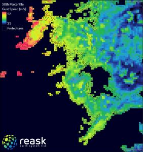Haishen 50th Percentile Wind Gust HindCyc Footprint