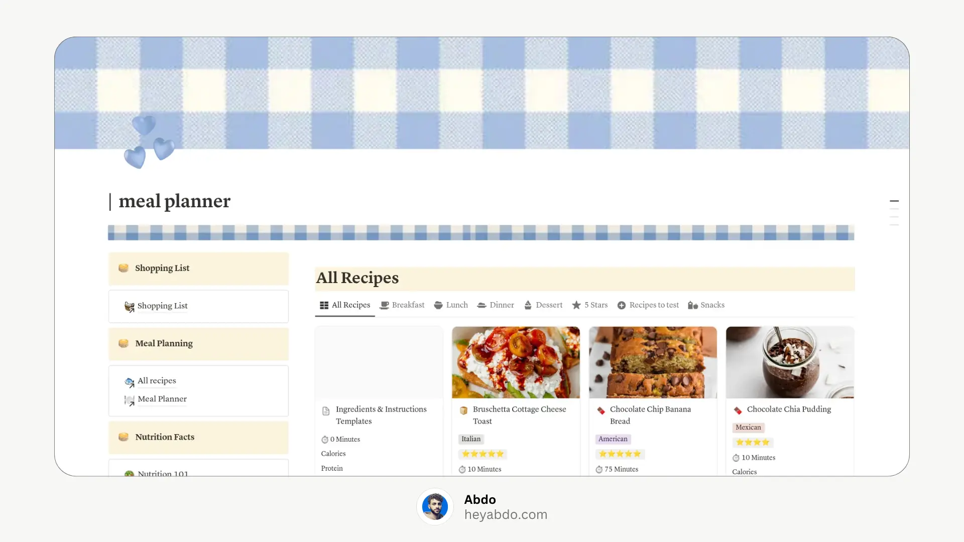 Aesthetic Notion Meal Planner