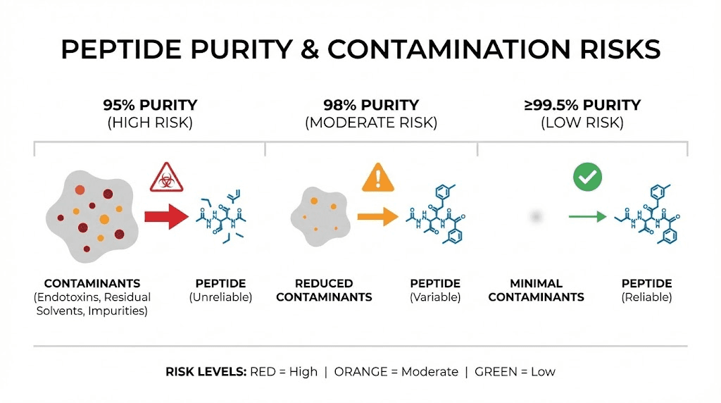 Peptide purity levels comparison chart showing contamination risks