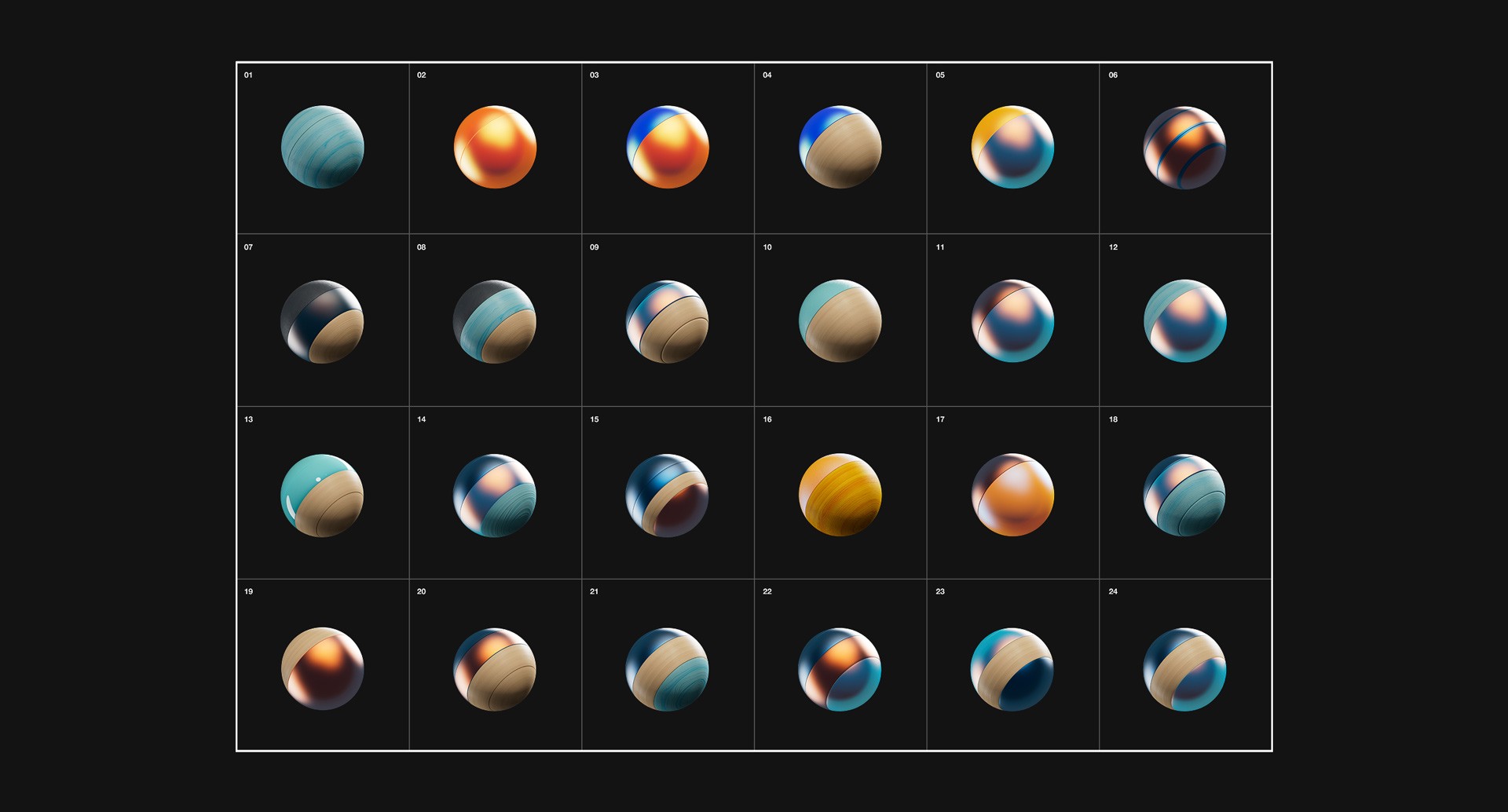 A matrix of colorful 3d balls