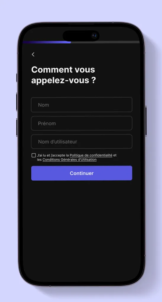Formulaire On Wheels avec nom prénom et nom d’utilisateur