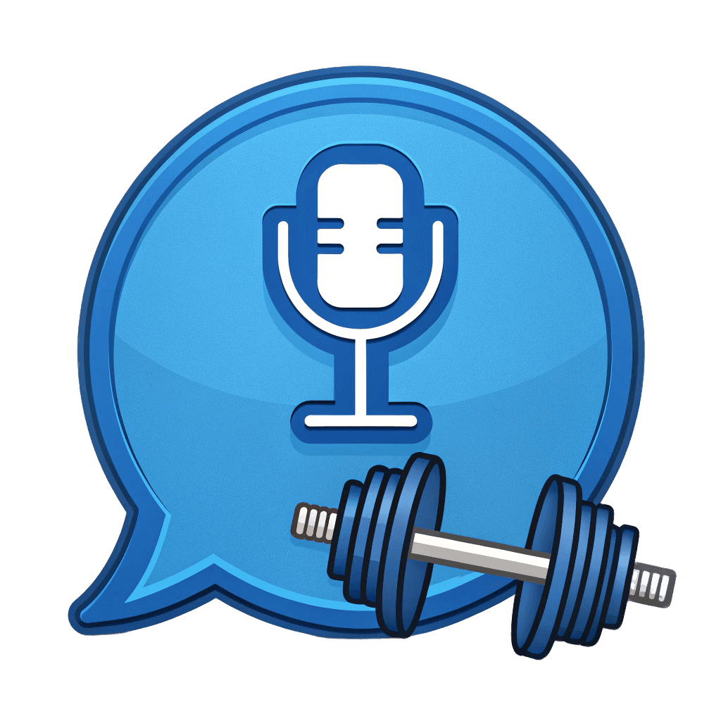 speach blue with microphone inside and bumbbell icon
