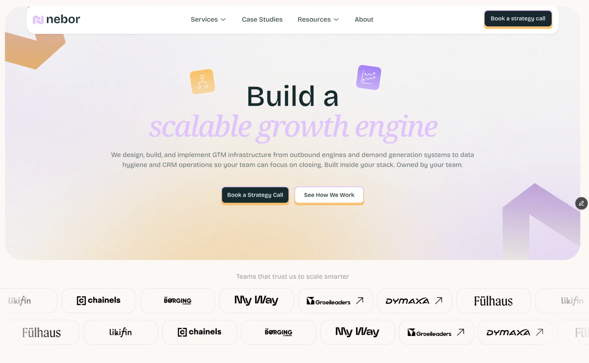 Nebor homepage: GTM infrastructure agency and Sopro alternative for outbound and lead generation