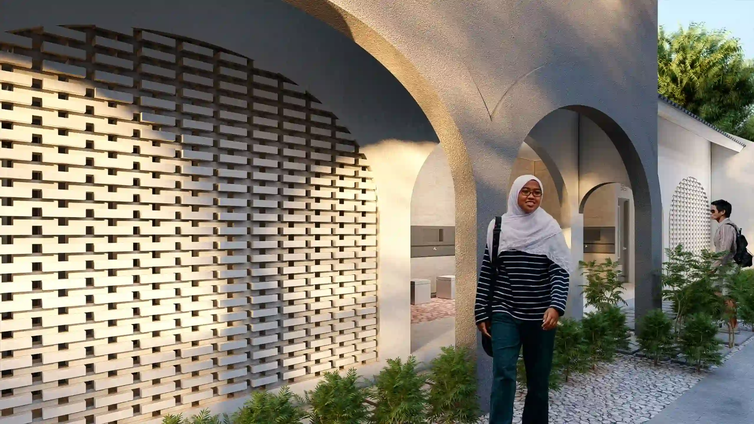 Simplicity in Mosque - Fasad Depan Bangunan dalam Perspektif Dekat