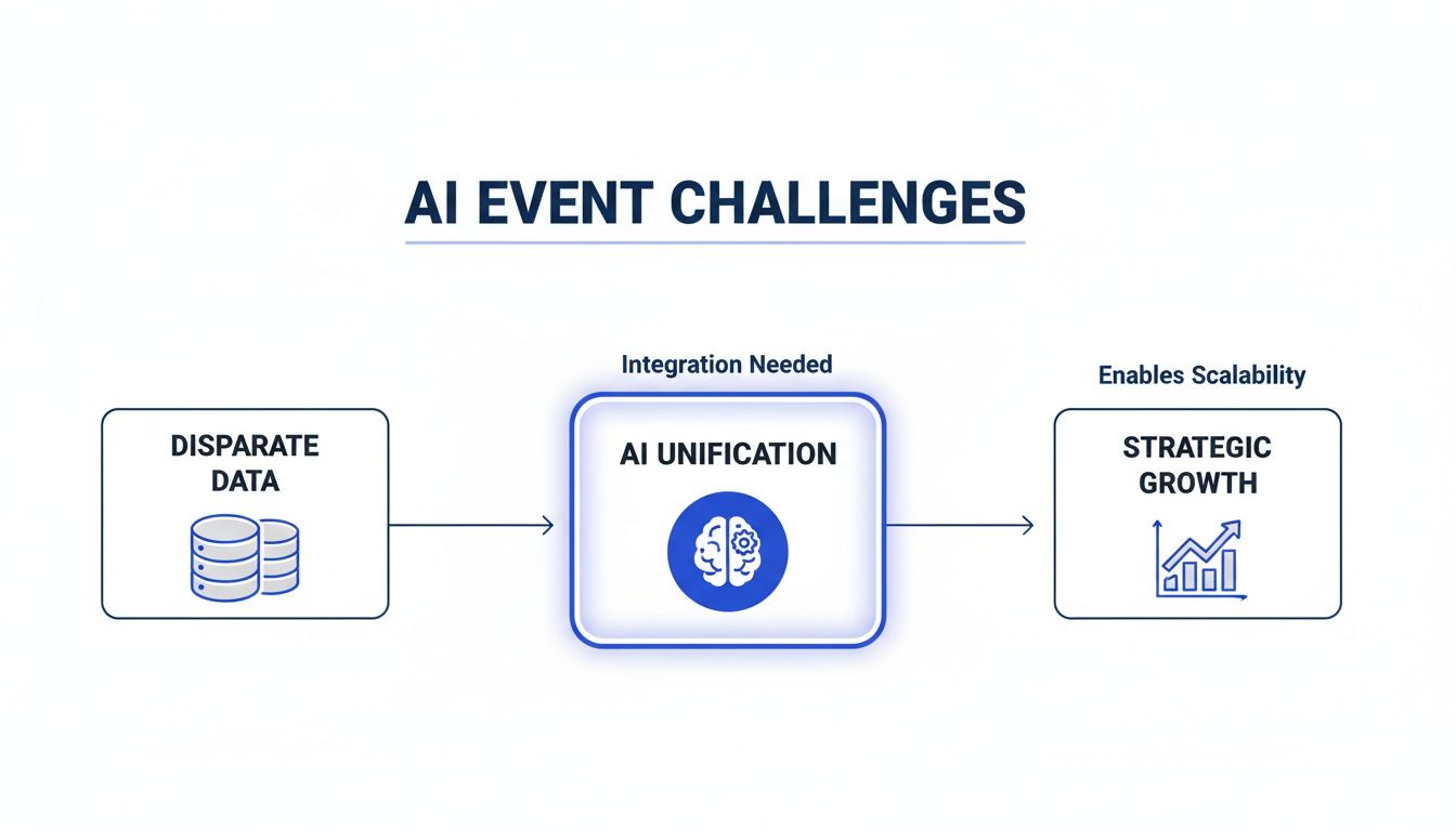 Diagram illustrating AI unification integrating disparate data for strategic growth and scalability.