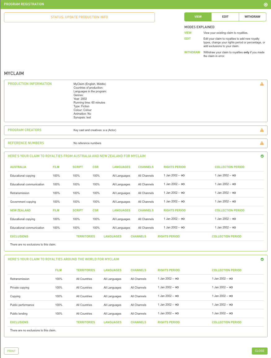 Screenshot of portal showing account details