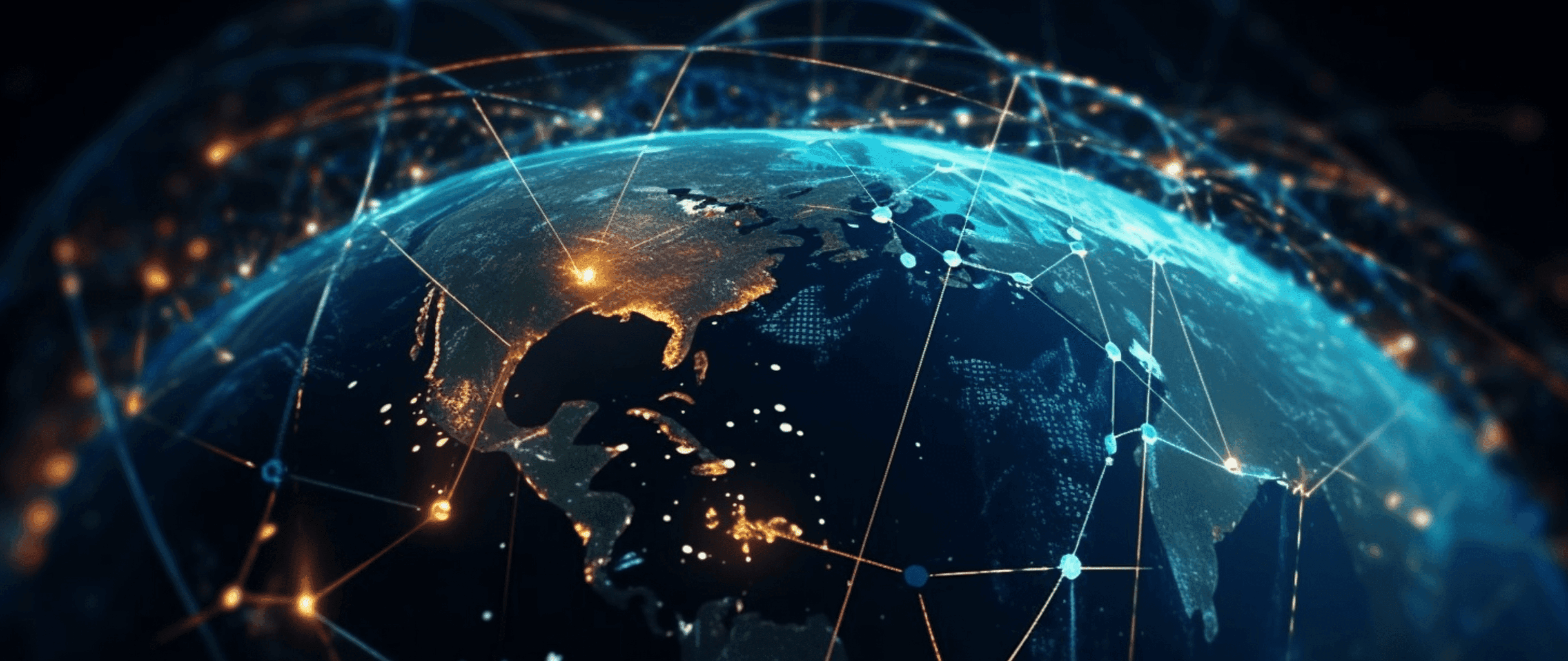 Glowing digital globe with interconnected data points and network lines, illustrating how automated compliance and modern data management are transforming global financial services.