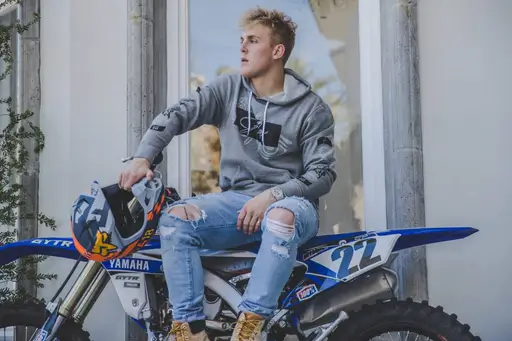 MrBeast, a young man with short hair wearing a black t-shirt, looking thoughtfully to the side against a gray background.