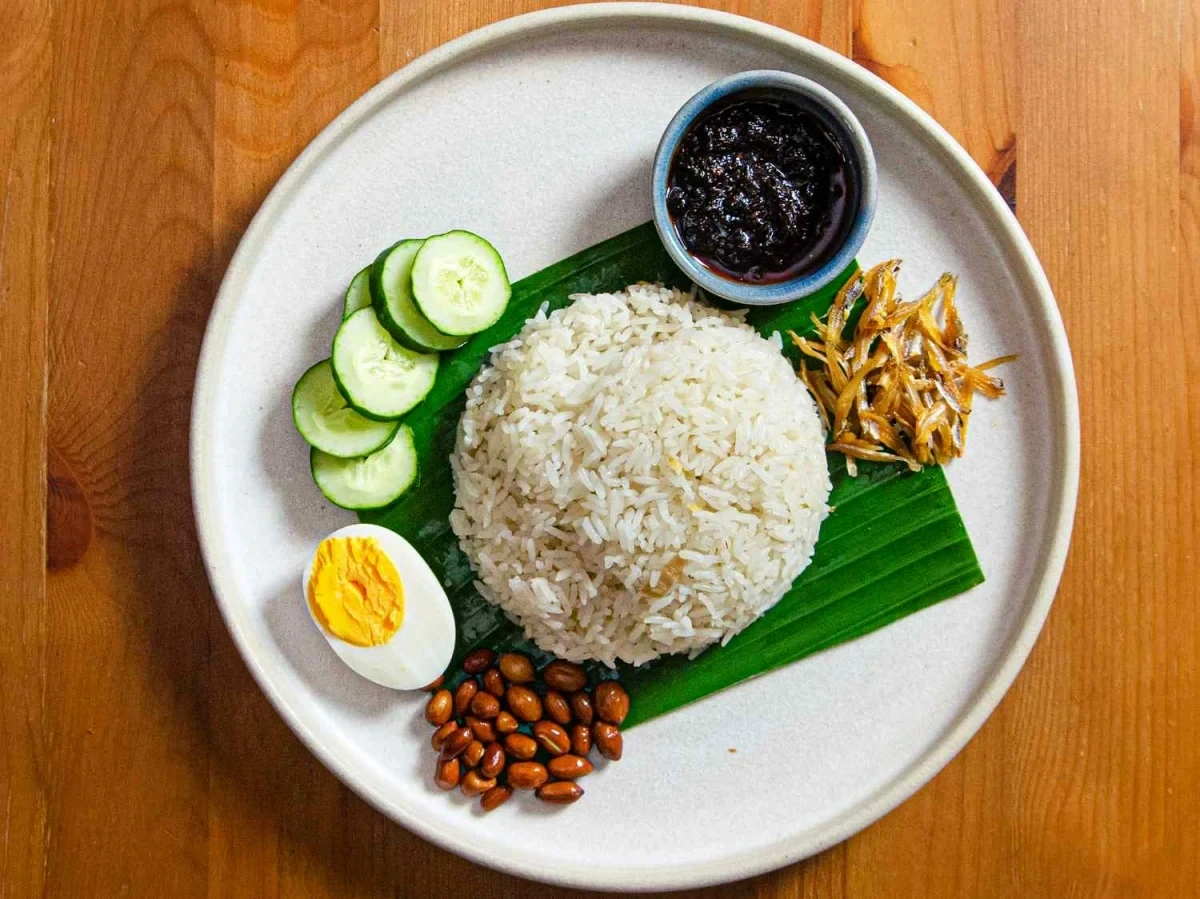 Nasi lemak with condiments