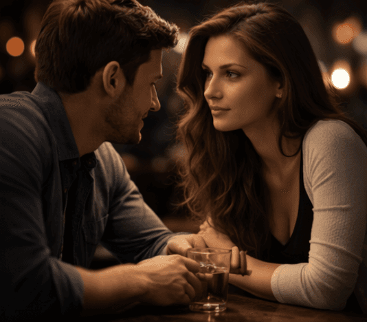 ein mann flirtet mit einer frau in einer bar