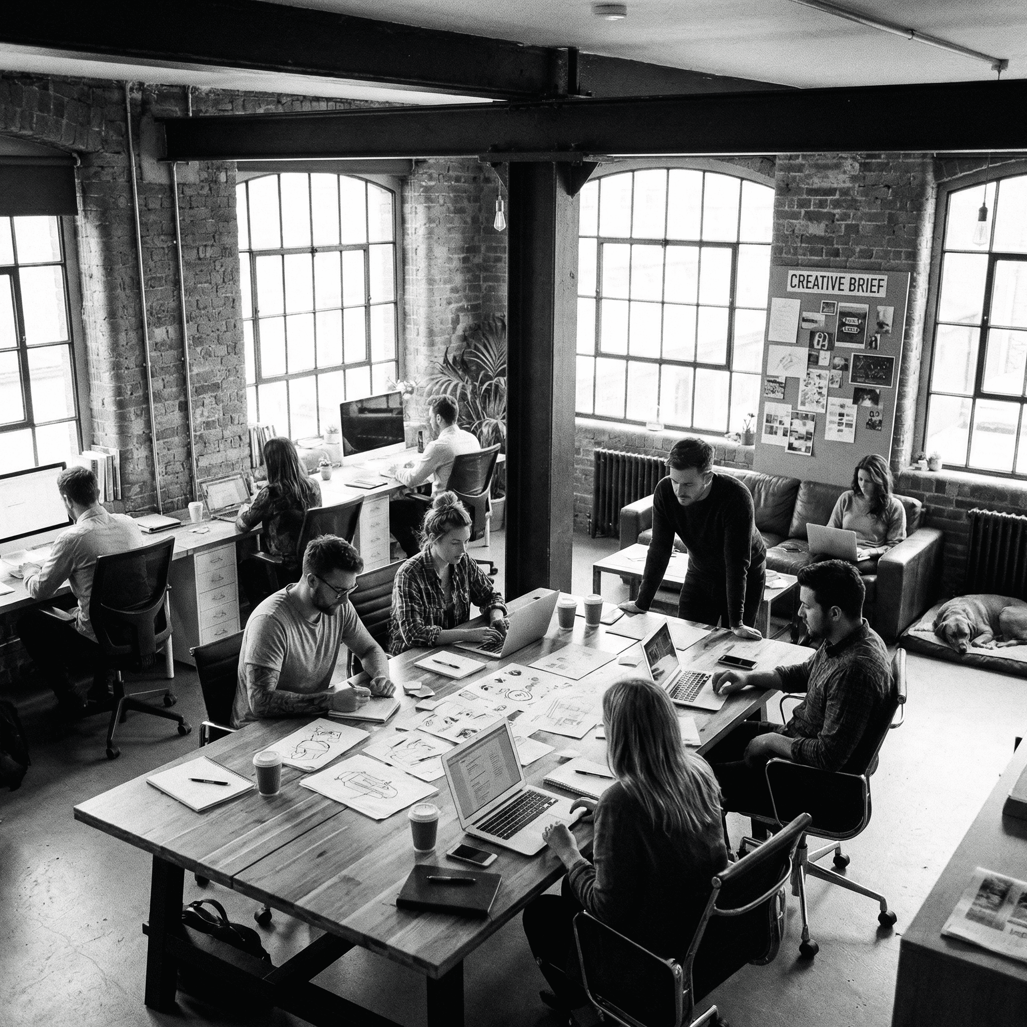 Team working in an office watching at a presentation