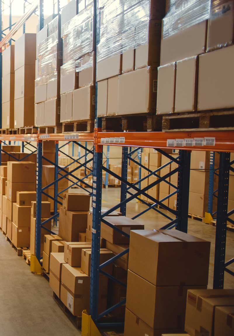 Backroom inventory featuring stacks of packed boxes.