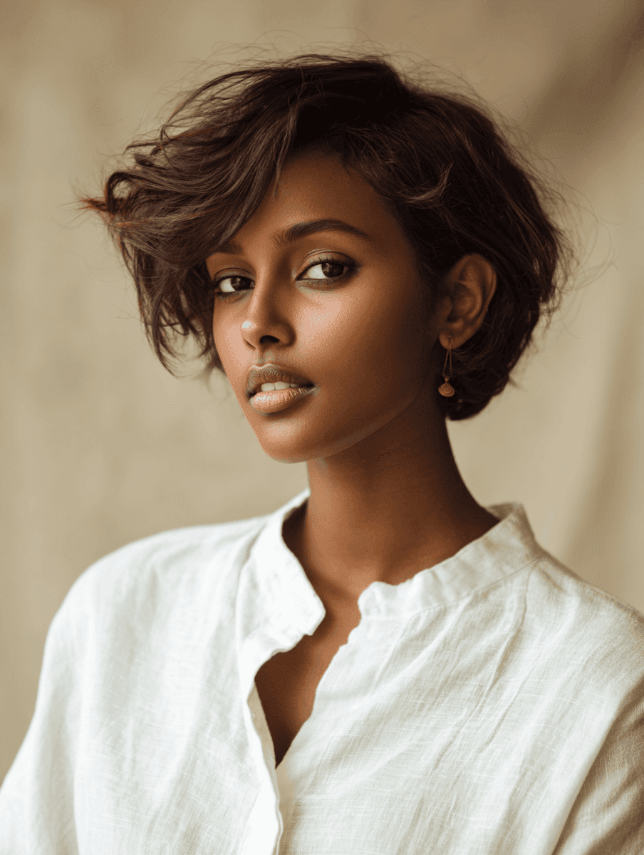 Elegant Portrait of a Black Woman in White Shirt