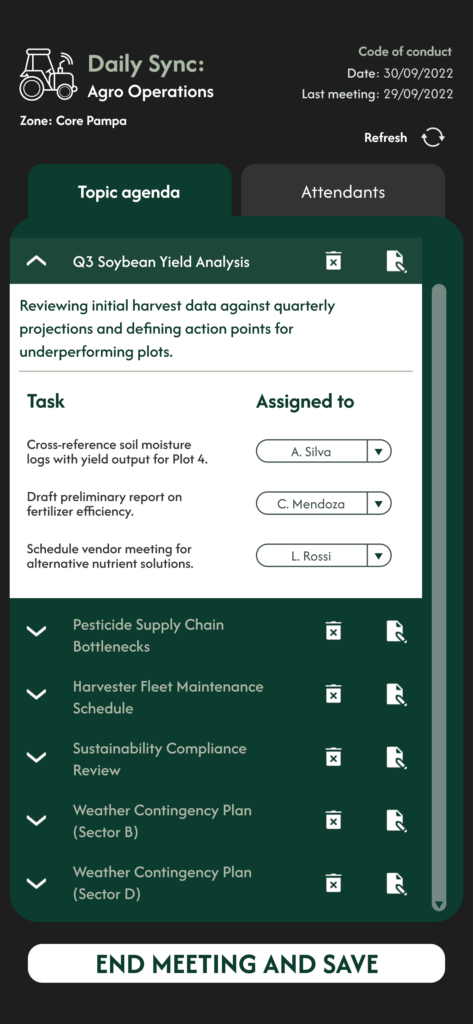 Mobile accordion pattern for the Minutes App