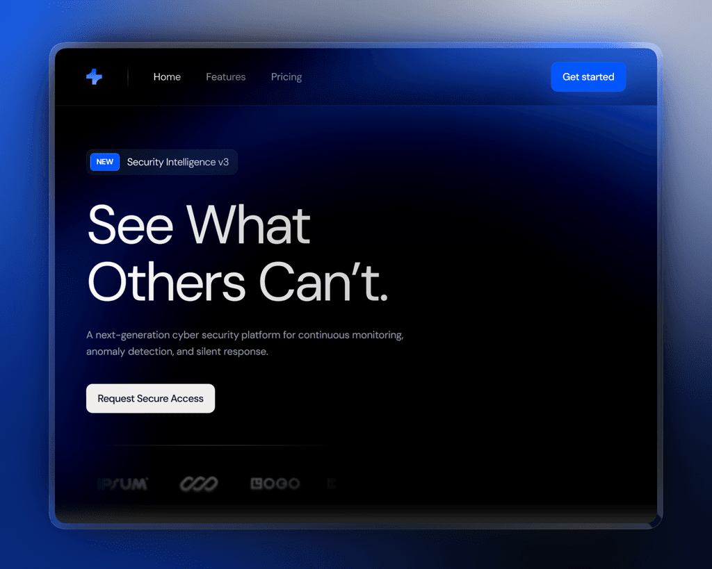 Homepage design featuring a dark blue to black gradient background.