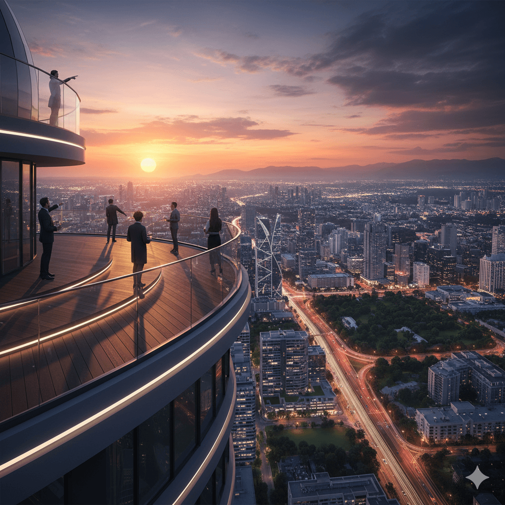 High-rise observation deck with panoramic city views at Smart World Gurugram