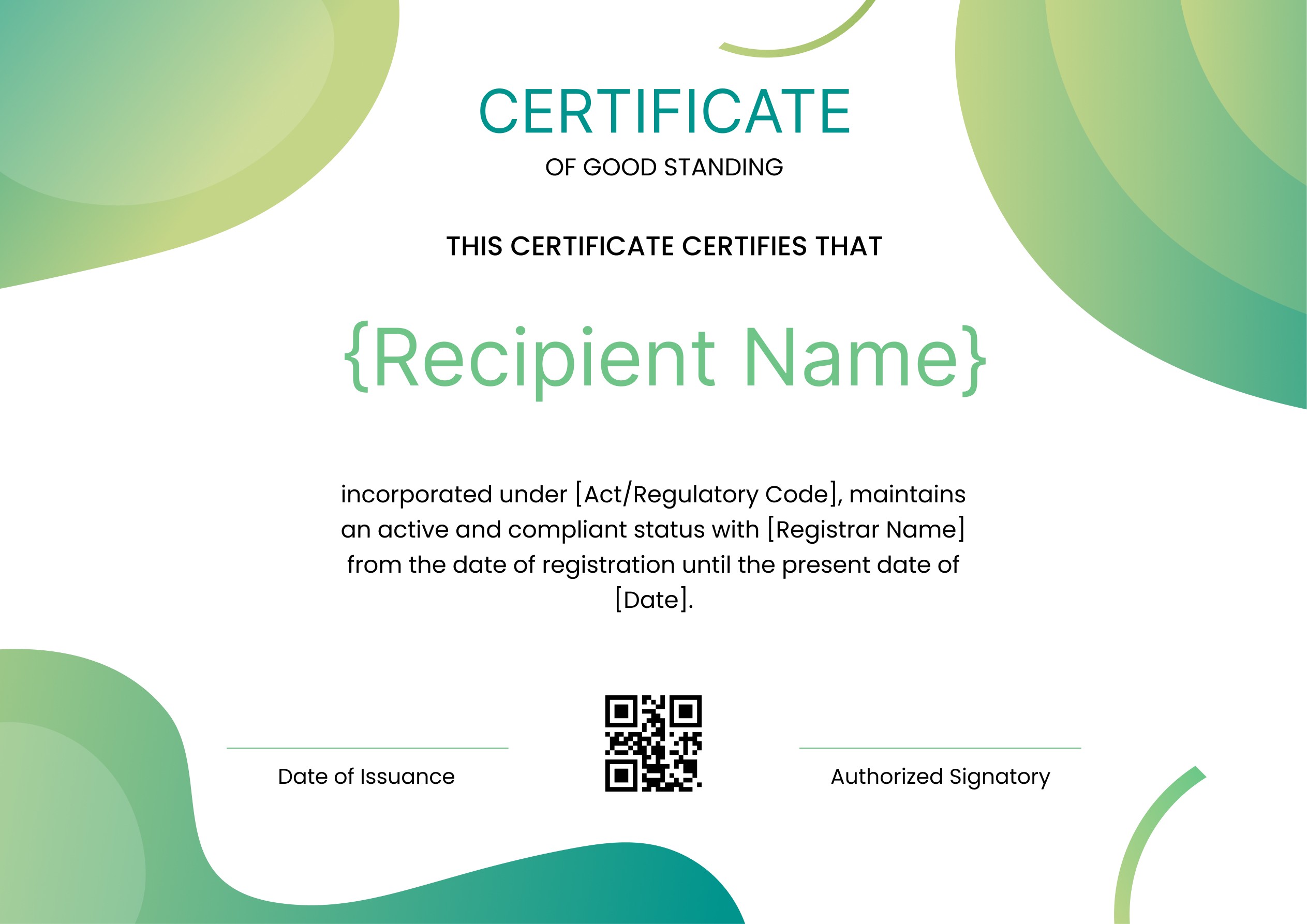 Wauld - Professional and excellent good standing certificate template