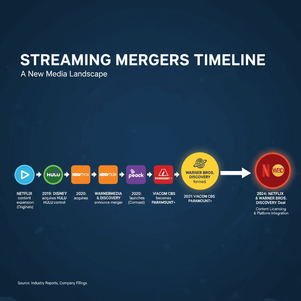 Infographic of streaming mergers with Netflix and Warner Bros Discovery highlighted
