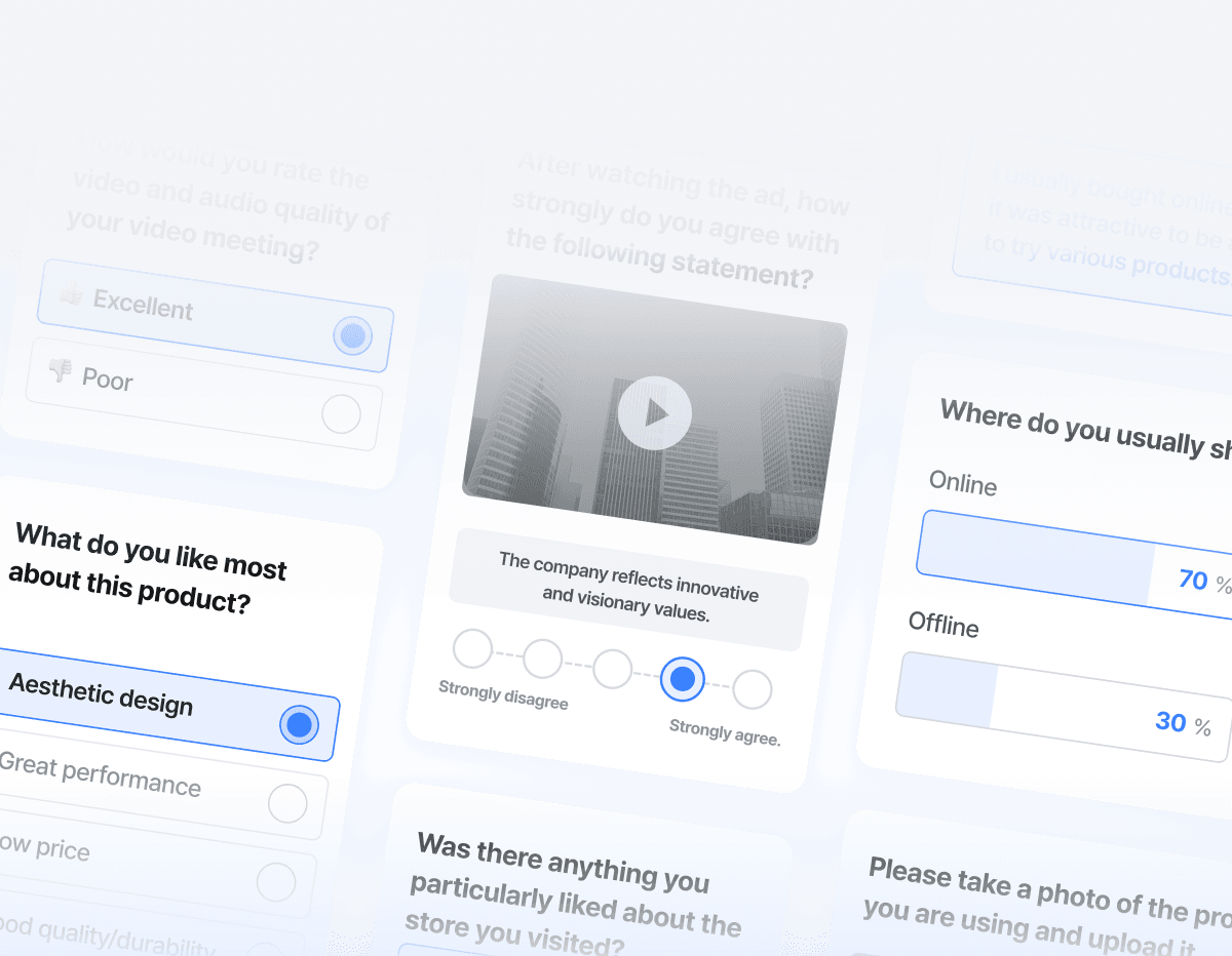 A digital interface displaying options and a video preview, featuring a clean, modern design with blue accents.