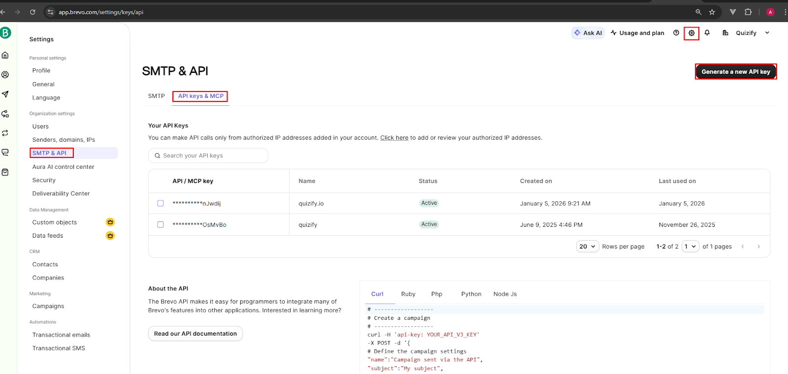 Generate a new SMTP Key