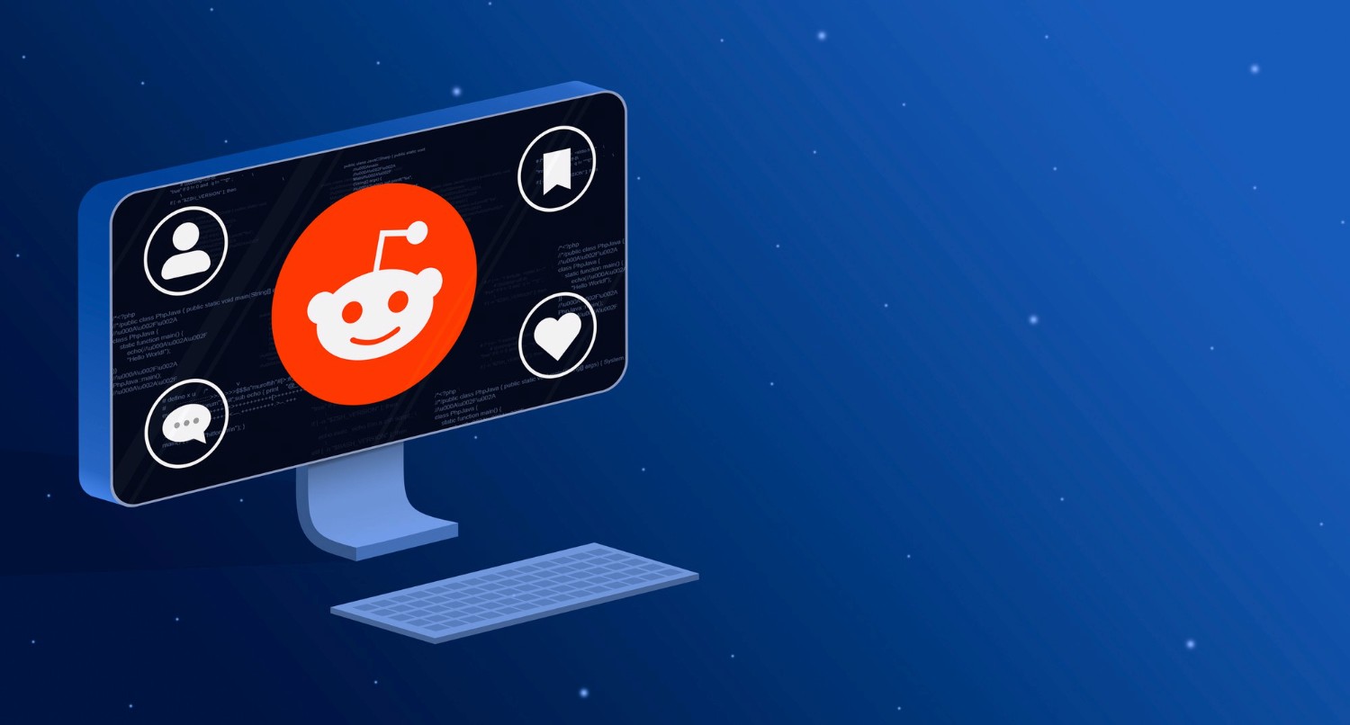 A cluster of Reddit icoins floating gracefully, adding a lively touch to the scene.