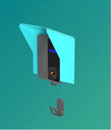Cobertura de proteção de parede com wallbox instalado e suporte de cabo