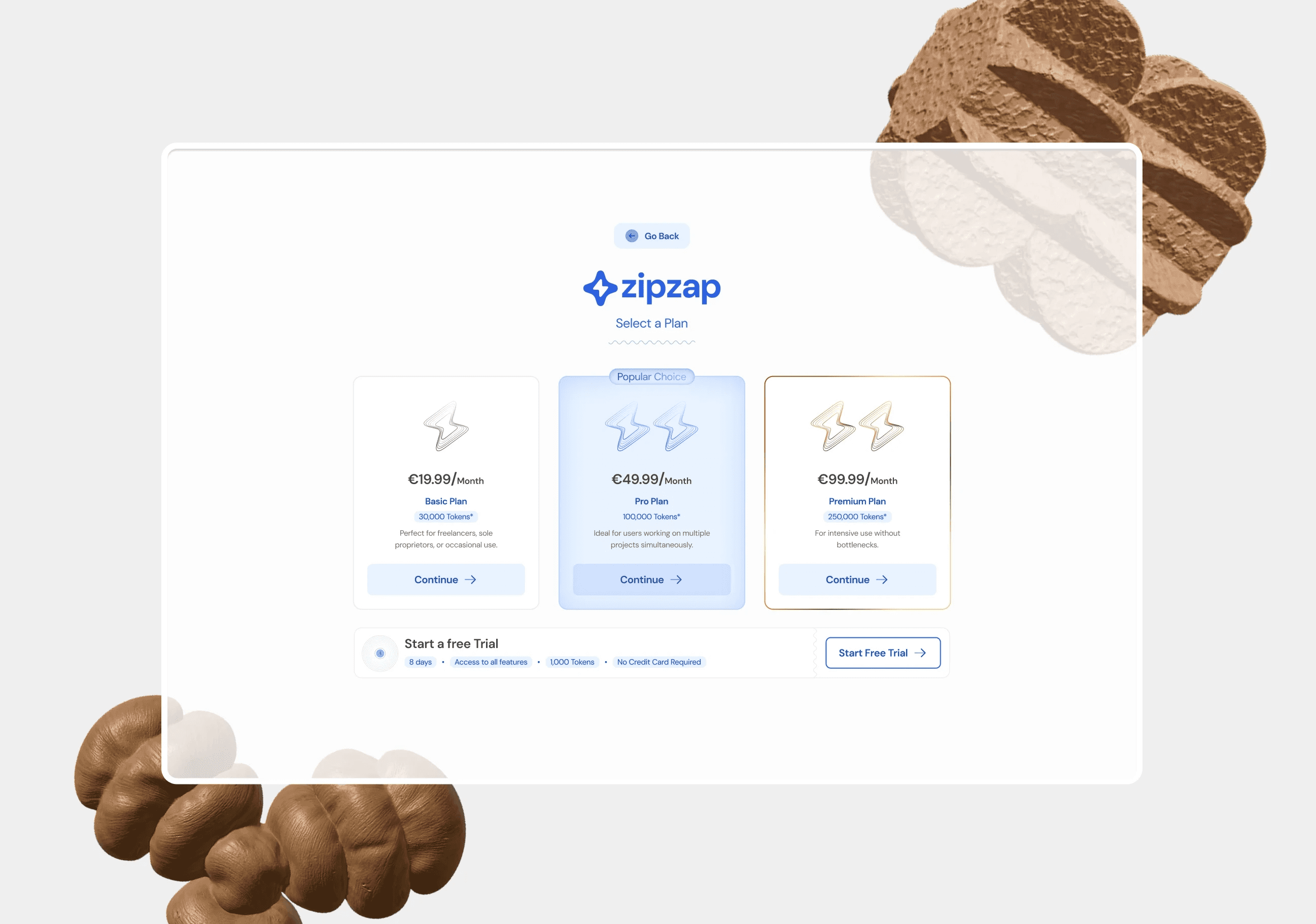 An image of the Zipzap pricing screen