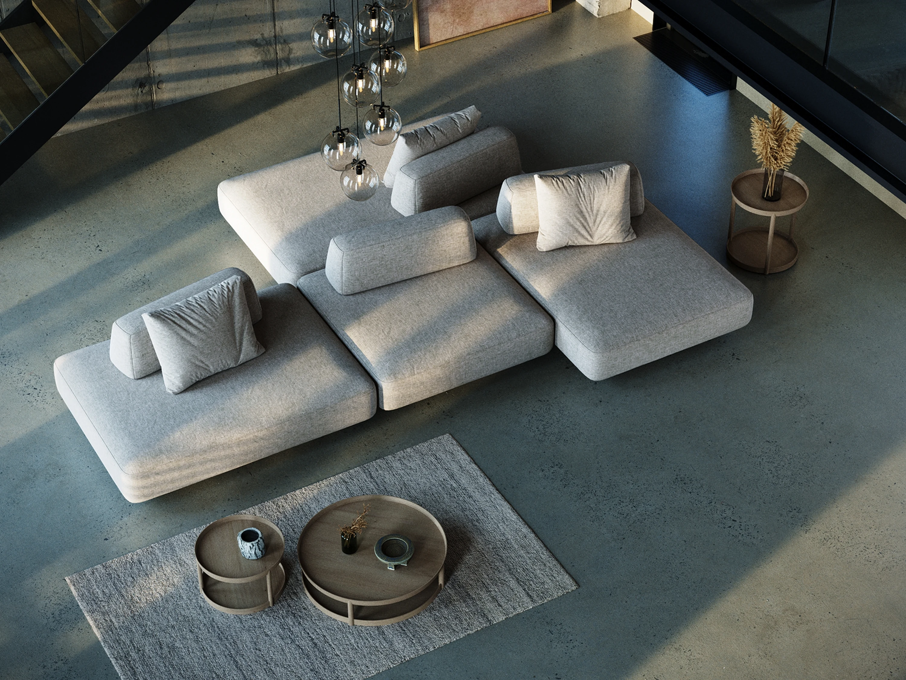 Salon — vue sur la pièce avec continuité de matériaux.