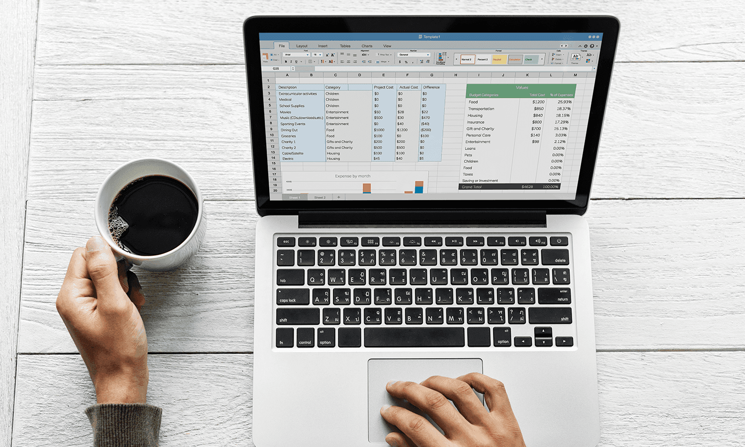 Person tracking budget on laptop spreadsheet - Best Excel Budget Template