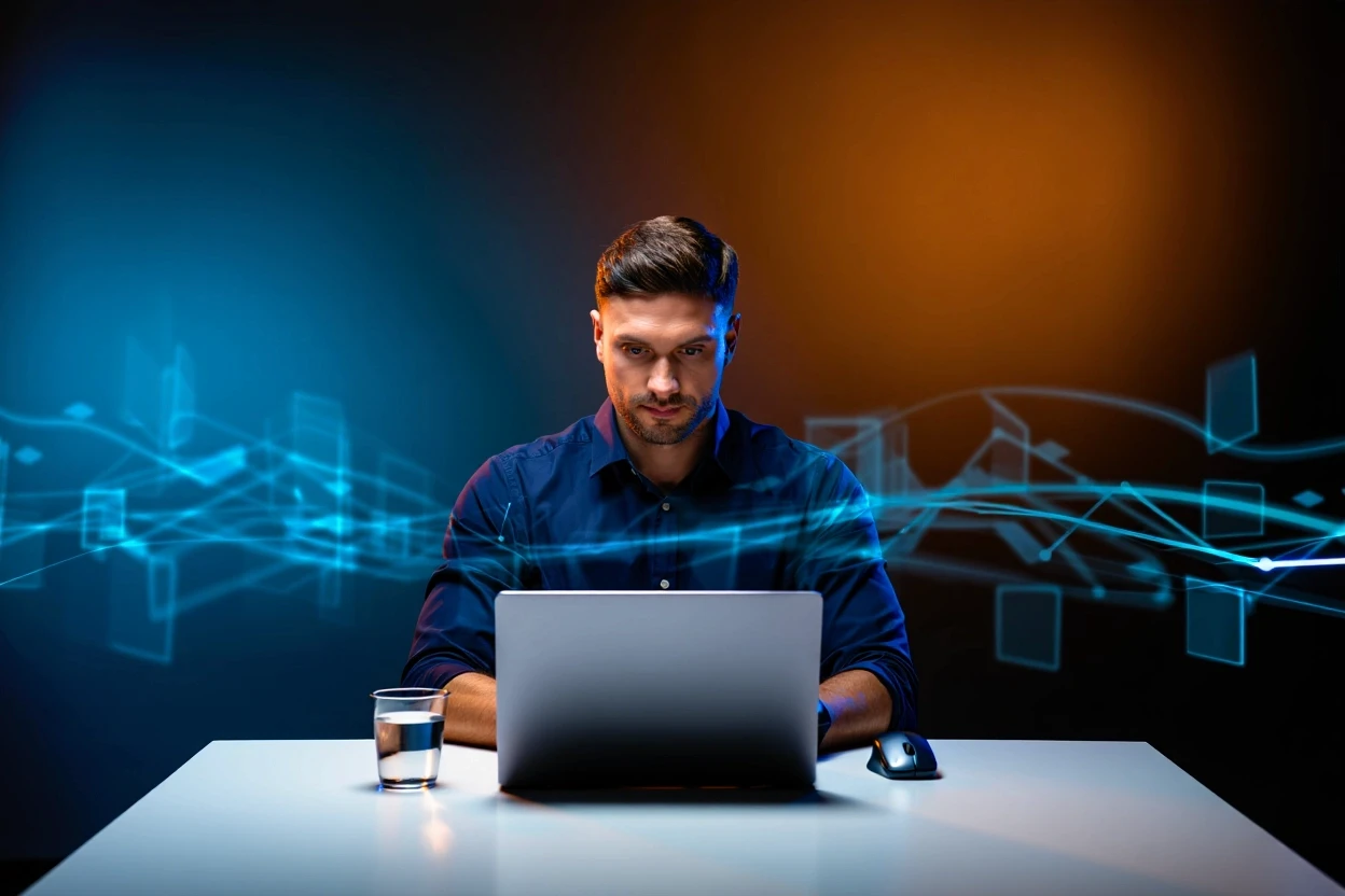 Remote worker on video conference call from home office, showing need for reliable internet connectivity