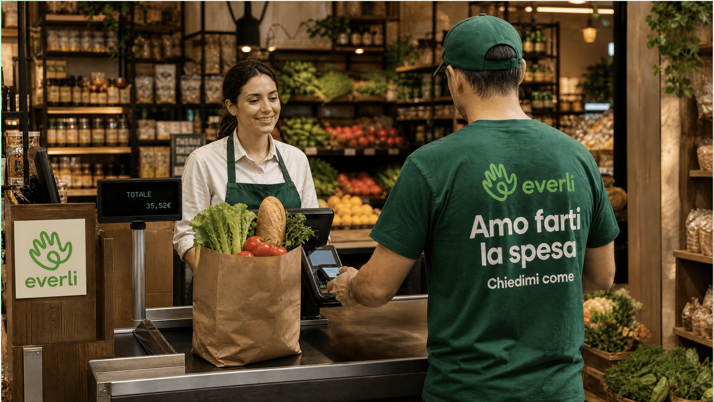 An Everli shopper paying at a supermarket checkout