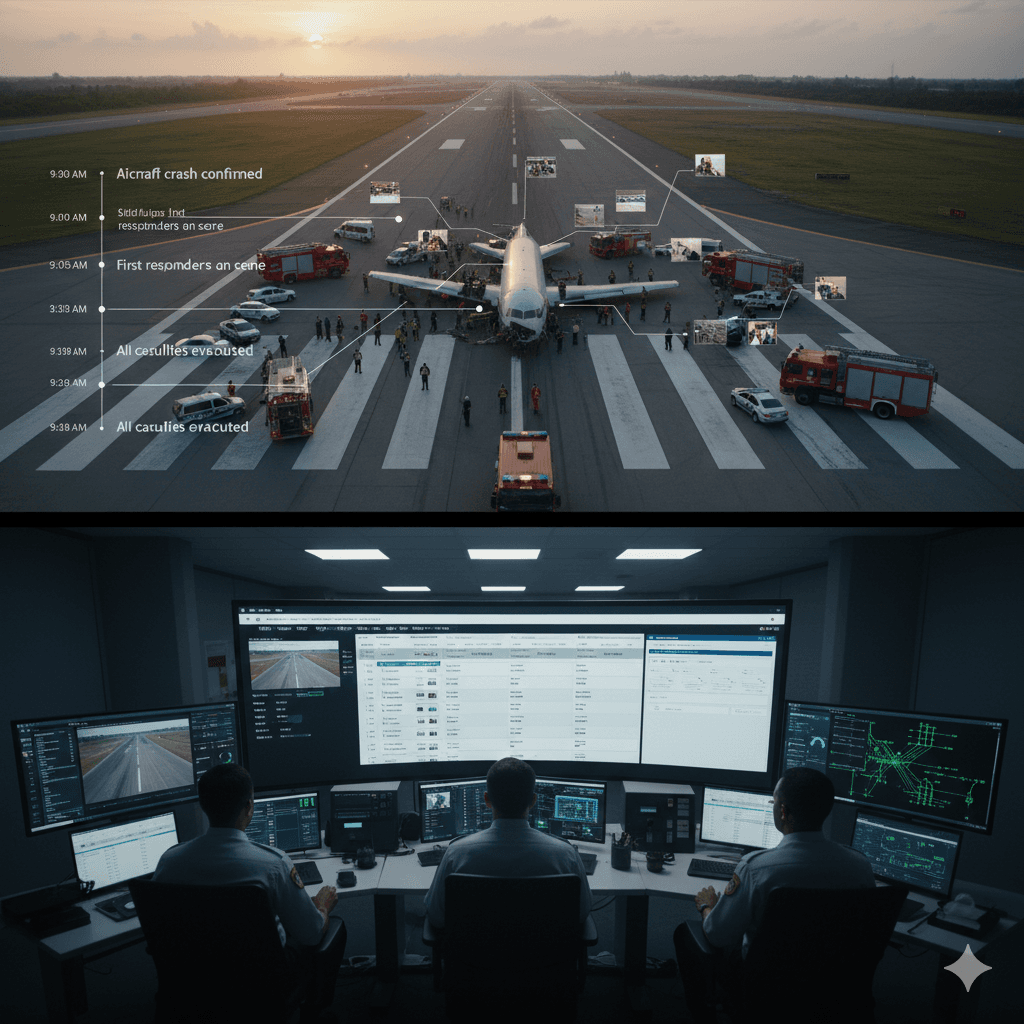 Airport staff using Tyros® mobile app for operations, incident reporting, SOS alerts, and real-time tracking
