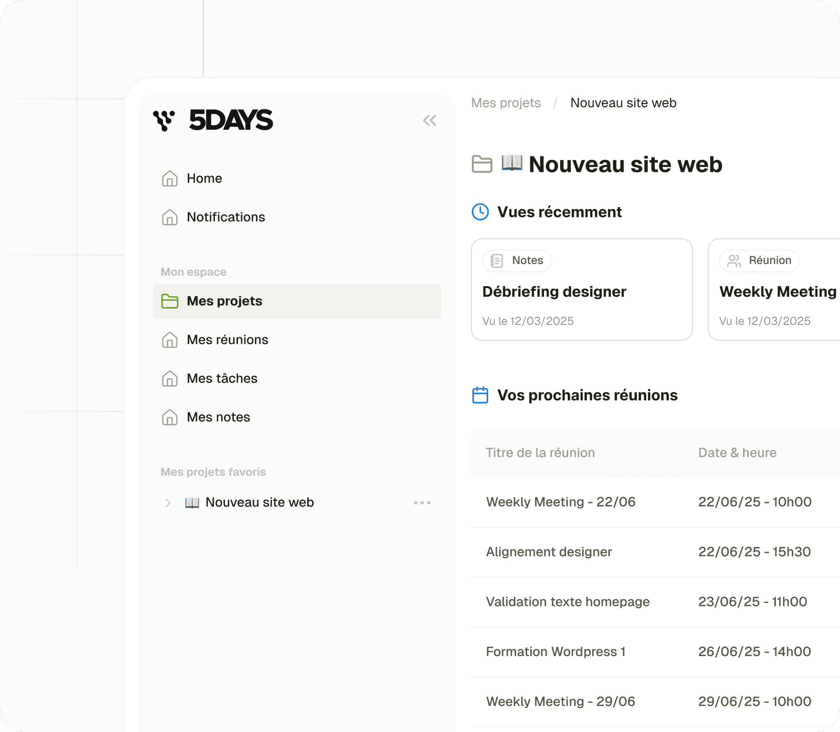 Vue de dashboard Google Meet.