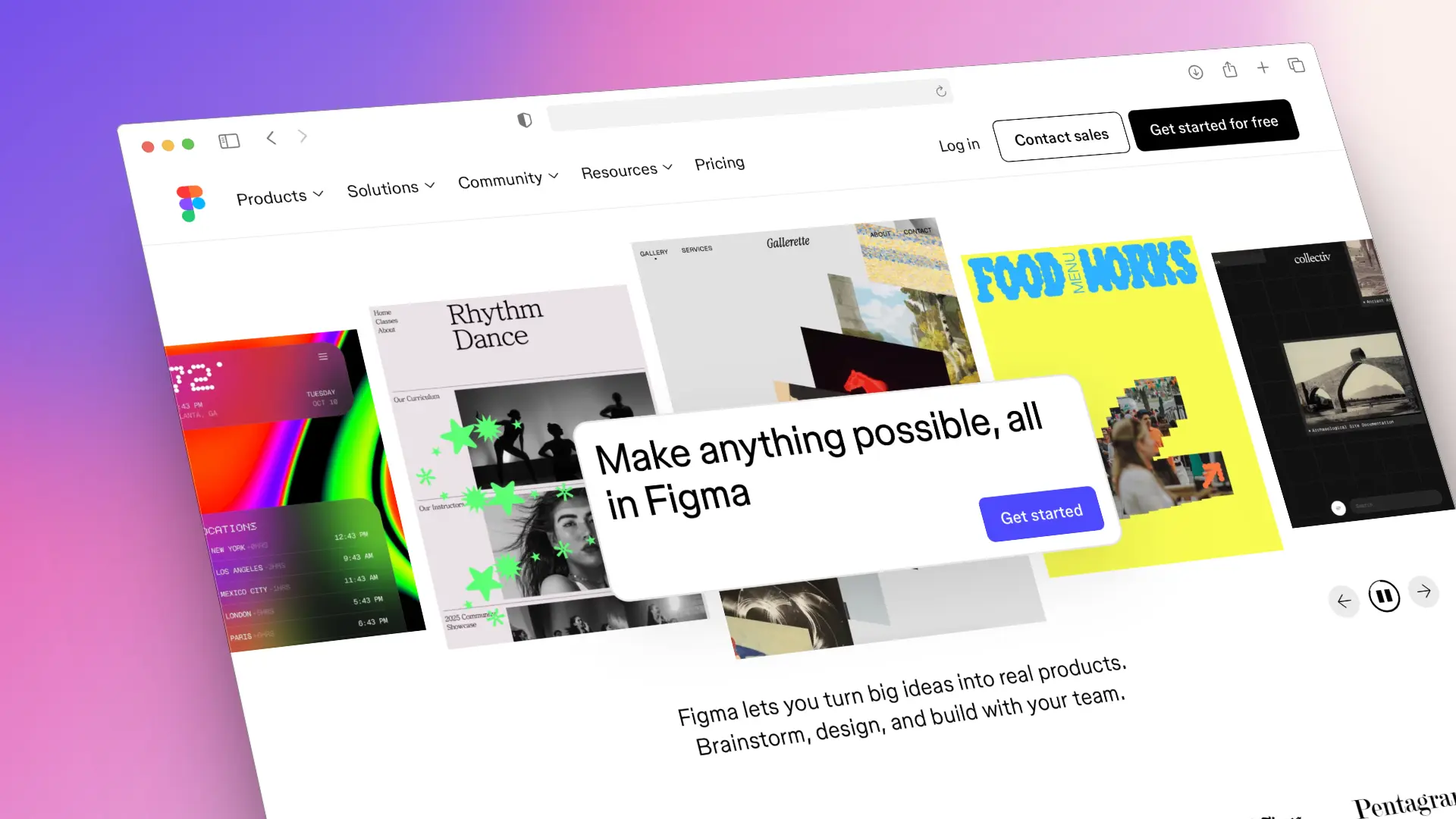 Figma interface showcasing AI-assisted design workflows and collaborative web creation tools.