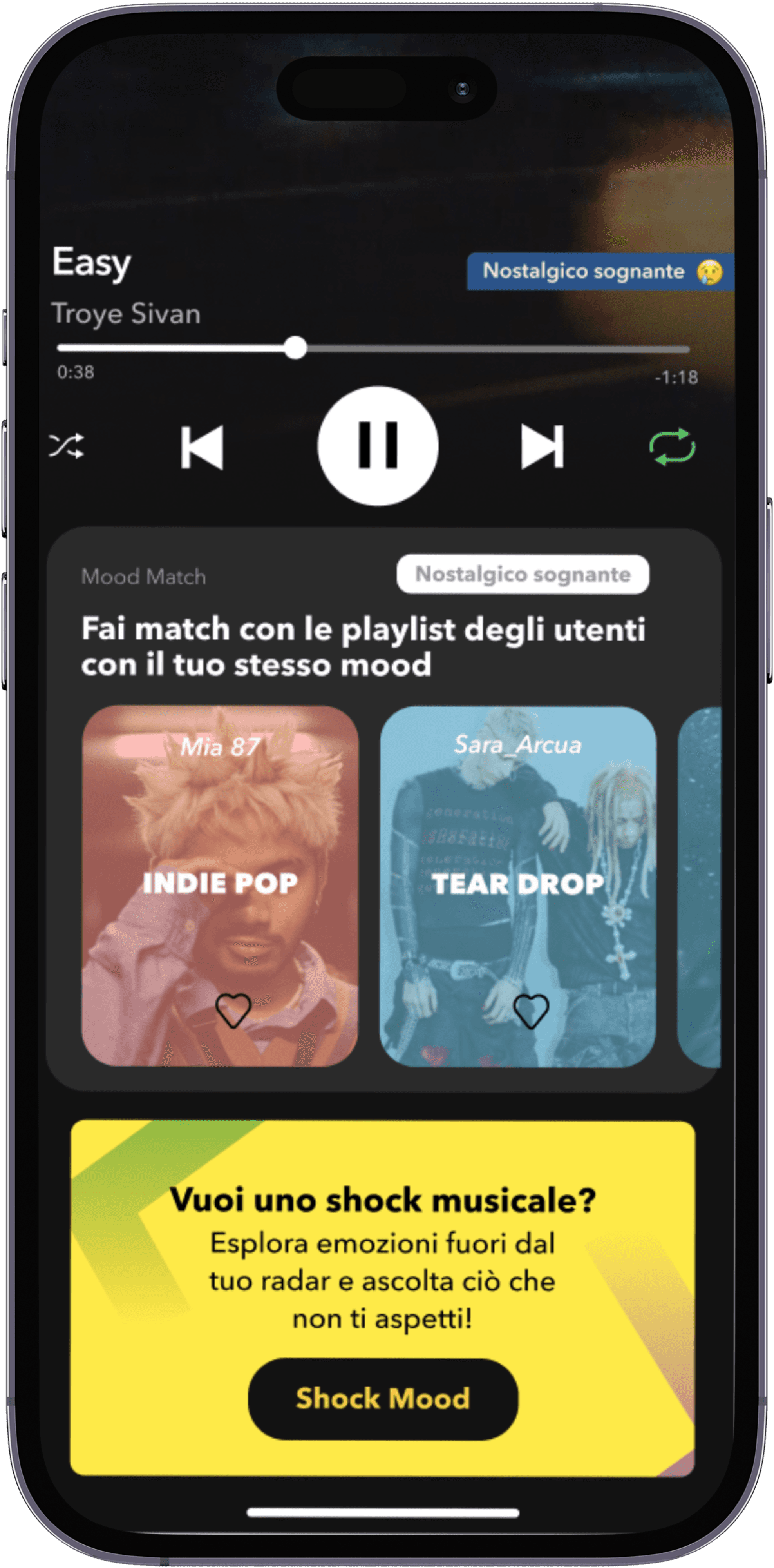 A mockup showing two features on the playing page from the Spotify Mood project.